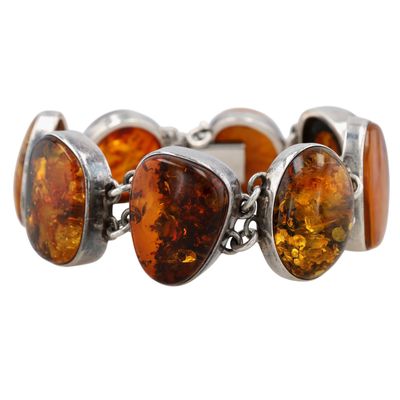 Sale Photo Thumbnail #522: Sterling Silver Large Multicolor Amber Link Bracelet