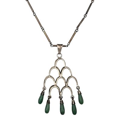 Sale Photo Thumbnail #488: Signed Mexico Sterling Jade Cascade Necklace