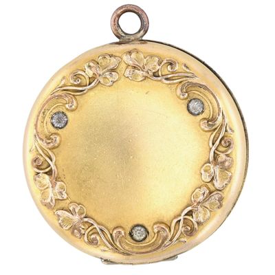 Sale Photo Thumbnail #340: WH & Co Gold Filled Rhinestone Ivy Embossed Locket