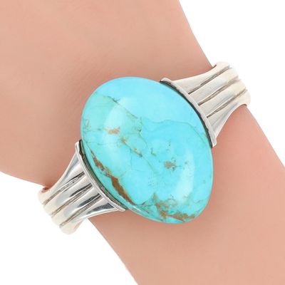 Sale Photo Thumbnail #451: Barse Sterling Turquoise Large Oval Cuff Bracelet