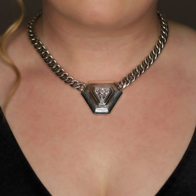 Sale Photo Thumbnail #458: Nelson Levine Sterling CZ Heavy Curb Chain Necklace
