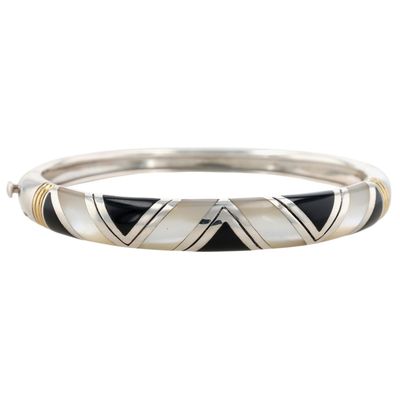 Sale Photo Thumbnail #453: Eric Grossbardt Sterling 18K Gold Accent Multi-Stone Inlay Bangle Bracelet