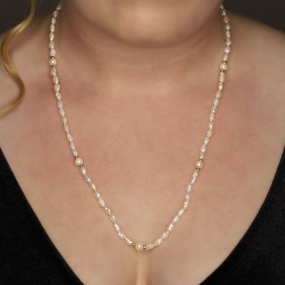 Sale Photo Thumbnail #408: 14K Yellow Gold Pearl Alternating Bead Strand Necklace