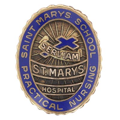Sale Photo Thumbnail #251: Bale 10K Gold Filled Enamel St. Mary's Nursing Brooch