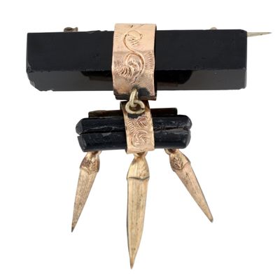 Sale Photo Thumbnail #280: Victorian Gold Filled Black Coral Fringe Dangle Mourning Brooch