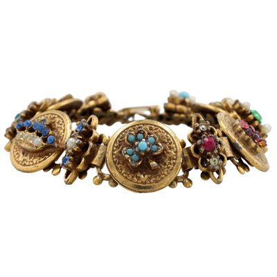 Sale Photo Thumbnail #82: Gold Tone Multi-Stone Victorian Revival Panel Bracelet