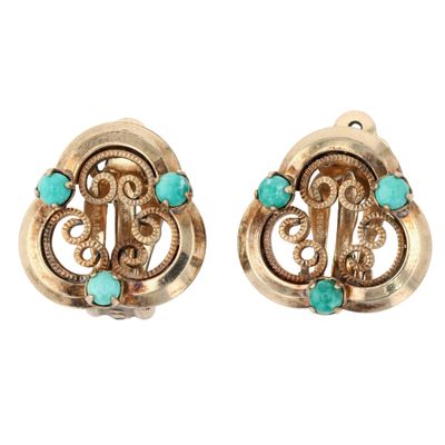 Sale Photo Thumbnail #218: Winard 12K Gold Filled Turquoise Filigree Earrings