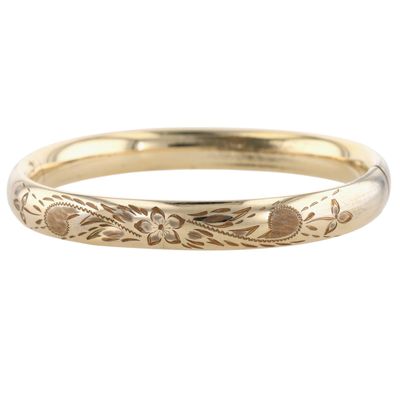Sale Photo Thumbnail #214: H.F. Barrows Co.14K Gold Filled Floral Engraved Slide Hinge Bangle Bracelet