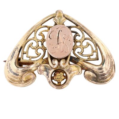 Sale Photo Thumbnail #365: PB Co. Gold Filled Engraved Monogram Floral Collar Brooch