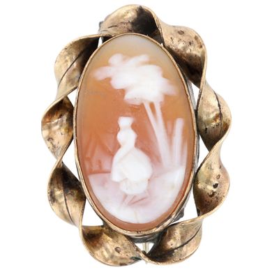Sale Photo Thumbnail #276: Gold Filled Carved Shell Cameo Ribbon Framed Brooch