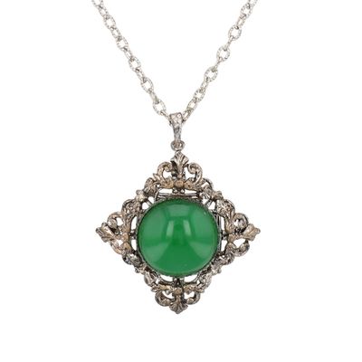 Sale Photo Thumbnail #90: Silver Tone Glass Cabochon Open Scrollwork Necklace