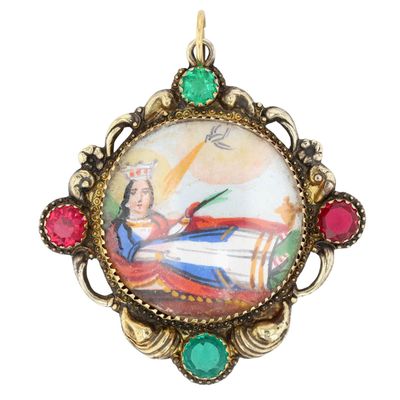 Sale Photo Thumbnail #236: Gold Filled Rhinestone Hand Painted Queen Pendant
