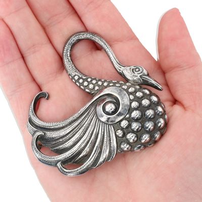 Sale Photo Thumbnail #150: Cini Sterling Silver Repousse Studded Swan Brooch