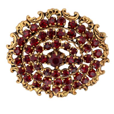Sale Photo Thumbnail #119: Czech Gilt Metal Faux Garnet Scrolled Cluster Dome Brooch