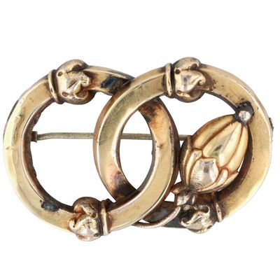 Sale Photo Thumbnail #337: Victorian Gold Filled Hollow Form Double Ring Floral Bud Brooch