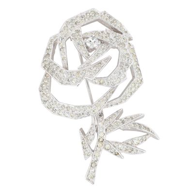 Sale Photo Thumbnail #30: Panetta Silver Tone Pave Rhinestone Rose Flower Brooch