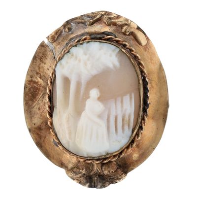 Sale Photo Thumbnail #398: Victorian 9K Gold Carved Shell Garden Walk Cameo Brooch