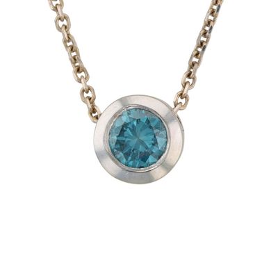 Sale Photo Thumbnail #475: Signed 14K Two Tone Gold Blue Diamond Solitaire Necklace
