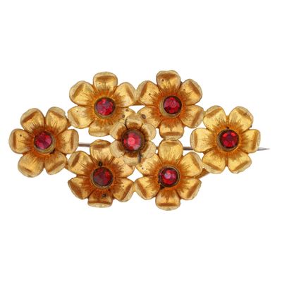 Sale Photo Thumbnail #124: Czech Gilt Metal Rhinestone Floral Cluster Collar Brooch