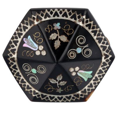 Sale Photo Thumbnail #318: Antique Victorian Gold Filled Silver Pique Assorti Hexagonal Brooch