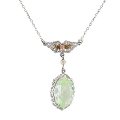 Sale Photo Thumbnail #471: Vintage 10K White Gold Spinel Seed Pearl Lavalier Necklace