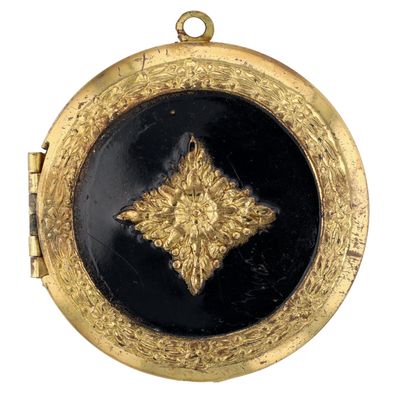 Sale Photo Thumbnail #259: Antique Gold Filled Lacquer Embossed Floral Locket Pendant