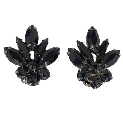 Sale Photo Thumbnail #12: Juliana D&E Darkened Silver Tone Black Rhinestone Marquise Cut Cluster Earrings