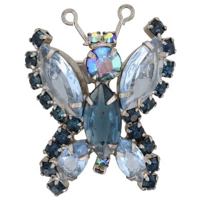 Sale Photo Thumbnail #66: Silver Tone Blue Rhinestone Juliana Style Butterfly Brooch