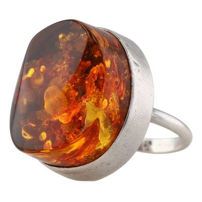 Sale Photo Thumbnail #514: Sterling Silver Honey Amber Large Asymmetrical Ring Size 9