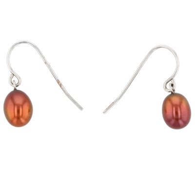 Sale Photo Thumbnail #585: Sterling Brown Pearl Dangle Earrings