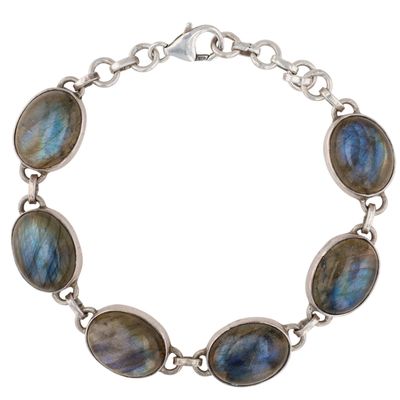 Sale Photo Thumbnail #549: Sterling Silver Labradorite Bezel Set Oval Link Bracelet