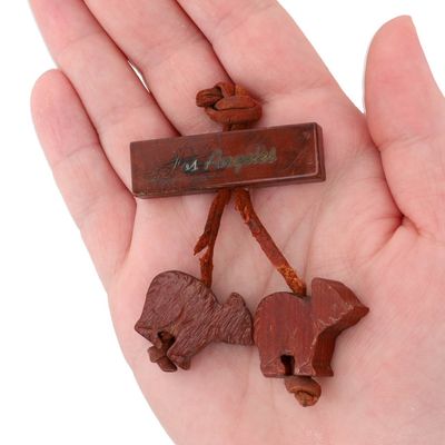 Sale Photo Thumbnail #97: Carved Wood & Leather Los Angeles Bear Souvenir Brooch