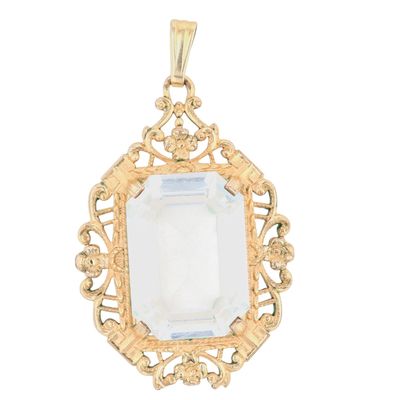Sale Photo Thumbnail #244: Tru-Kay 14K Gold Filled Rhinestone Filigree Framed Pendant