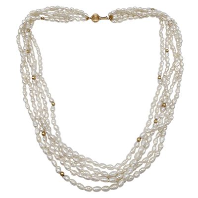 Sale Photo Thumbnail #484: Vintage Signed 14K Gold Bead & Freshwater Pearl 5-Strand Necklace