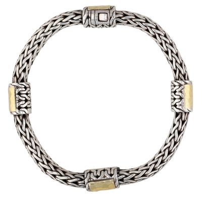 Sale Photo Thumbnail #459: John Hardy Sterling & 22K Gold Hammered Link Station Chain Bracelet