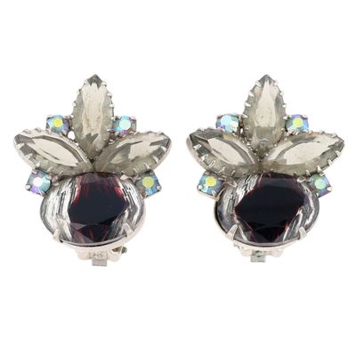 Sale Photo Thumbnail #3: Juliana D&E Silver Tone Iridescent Rhinestone Cluster Earrings