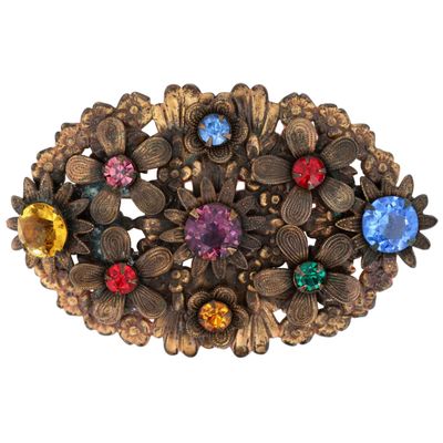 Sale Photo Thumbnail #117: Czech Gilt Metal Rhinestone Floral Cluster Brooch