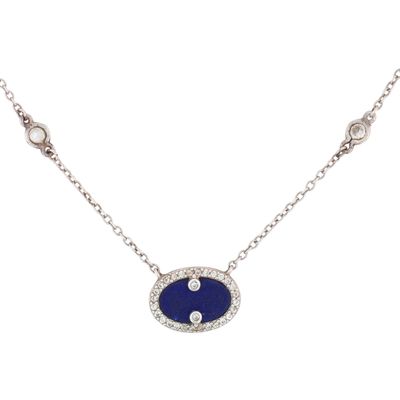 Sale Photo Thumbnail #555: Signed Sterling Silver CZ Blue Enamel Necklace