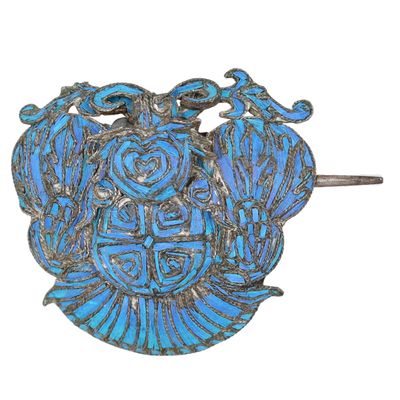 Sale Photo Thumbnail #393: Qing Dynasty Chinese Silver Tian-Tsui Kingfisher Brooch