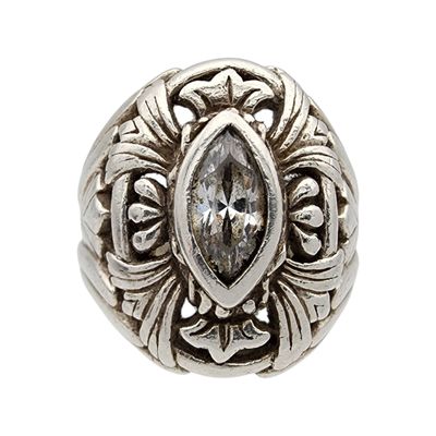 Sale Photo Thumbnail #494: Silver Tone Rhinestone Ring Sz 6.5