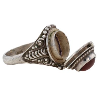 Sale Photo Thumbnail #541: Sterling Silver Garnet Nouveau Style Poison Ring Size 6