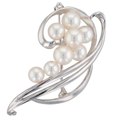 Sale Photo Thumbnail #478: Mikimoto Sterling Silver Pearl Cluster Scroll Brooch