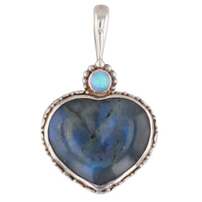 Sale Photo Thumbnail #442: Sajen Sterling Moonstone Labradorite Large Heart Pendant