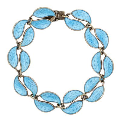 Sale Photo Thumbnail #427: David Andersen Norway Gold Over Sterling Enamel Double Leaf Bracelet