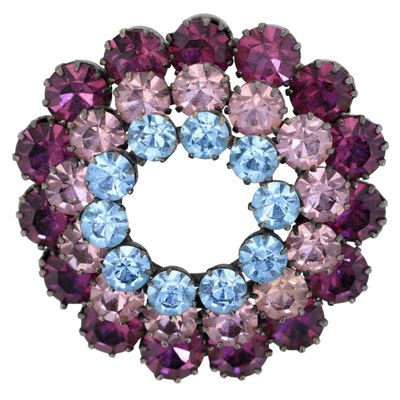Sale Photo Thumbnail #102: Austria Oxidized Silver Tone Rhinestone Three Row Wreath Brooch
