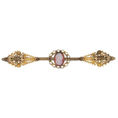 Sale Photo Thumbnail #350: Signed Gold Filled Carved Agate Collar Brooch