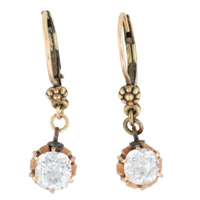 Sale Photo Thumbnail #263: Signed Rolled Gold Rhinestone Floral Drop Earrings