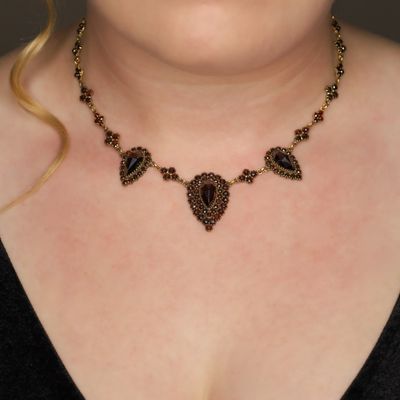 Sale Photo Thumbnail #323: Vintage Gold Over Silver Garnet Cluster Link Necklace