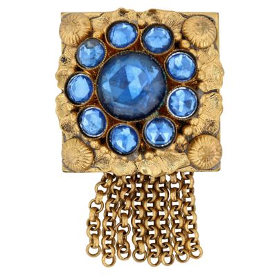 Sale Photo Thumbnail #113: Czech Gilt Metal Rhinestone Floral Fringe Brooch