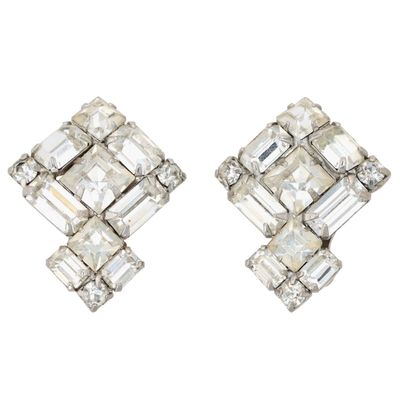 Sale Photo Thumbnail #42: Weiss Silver Tone Rhinestone Square Earrings